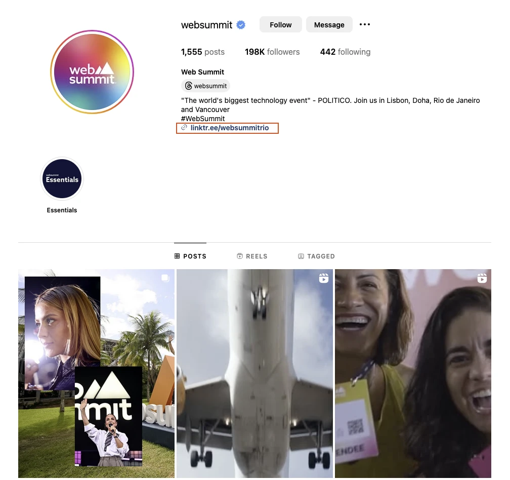 WebSummit Link in Bio Example