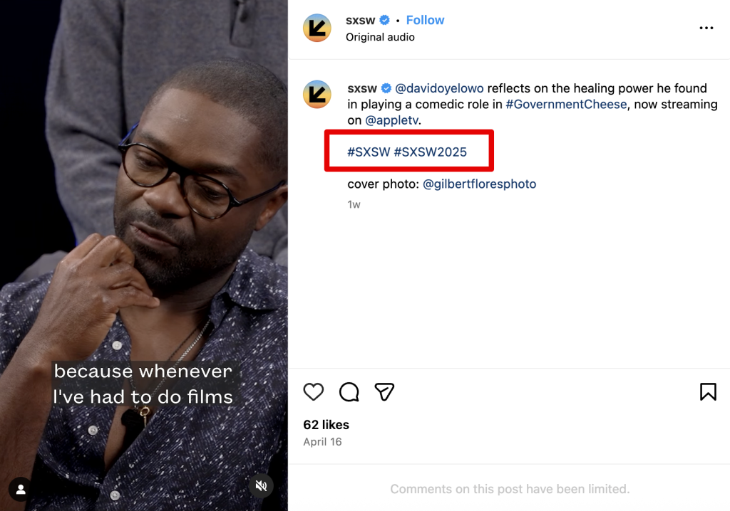 South By Southwest Hashtag Use Example